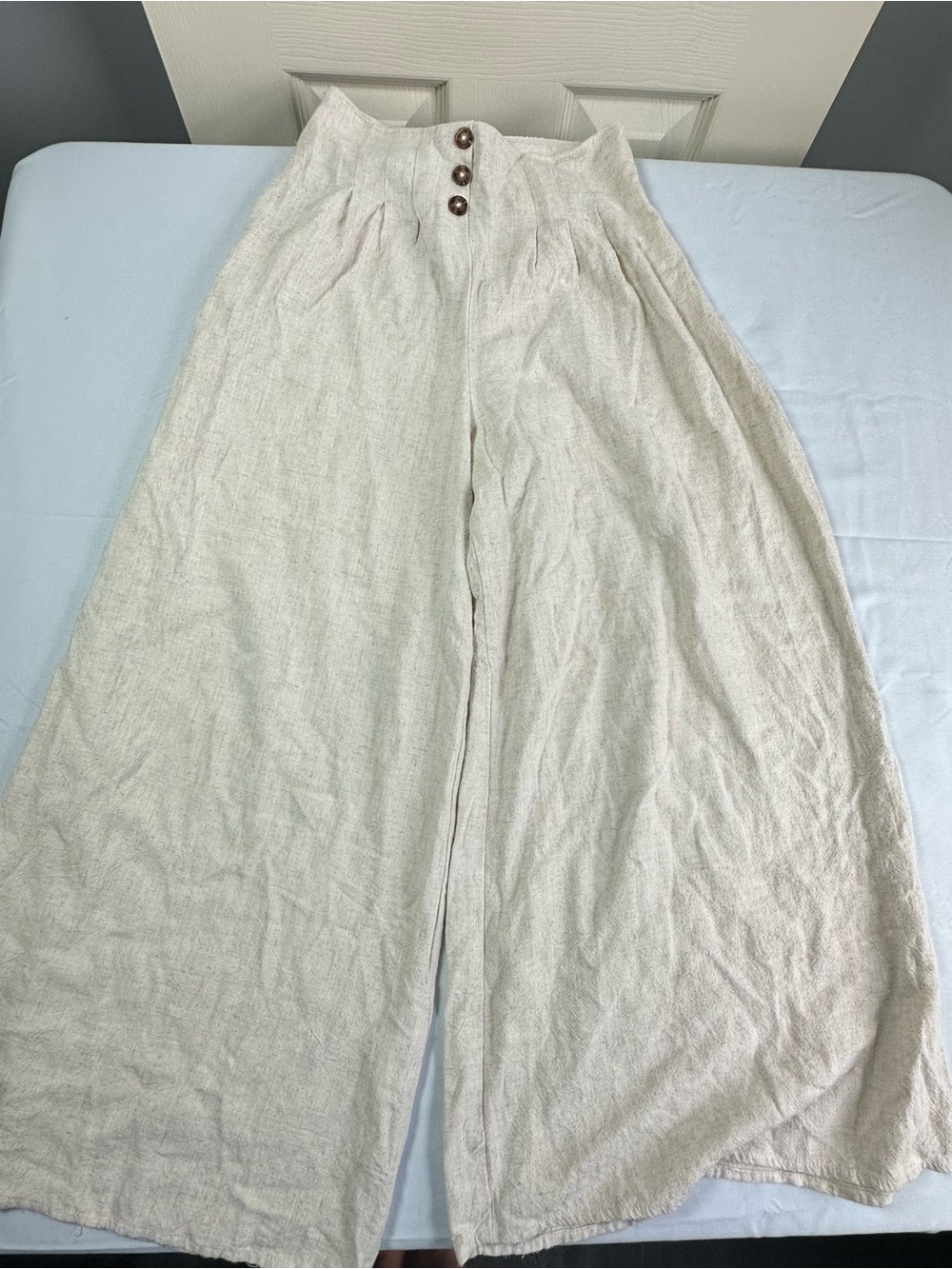 Sienna Sky Neutral Beige Elastic Waist Linen Top